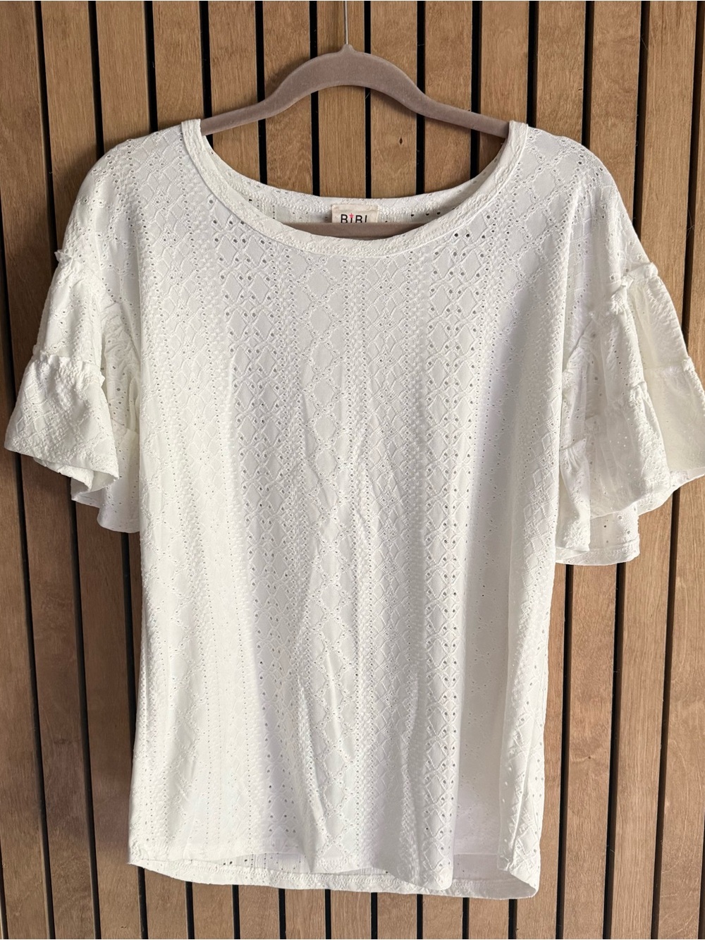 BiBi White Eyelet Ruffle Sleeve Tee